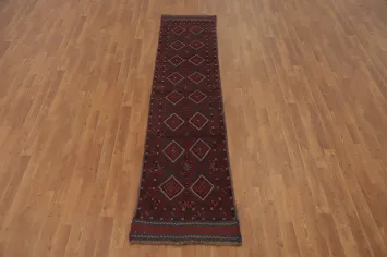 Geometric Red & Blue Balouch Afghan Runner Rug 2x9
