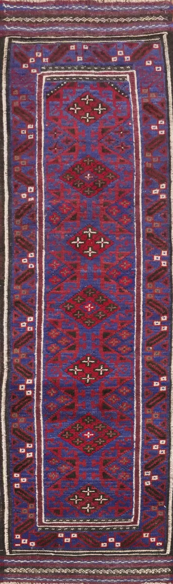 Vibrant Blue Balouch Runner Rug 2x9 Perfect for Narrow Spaces