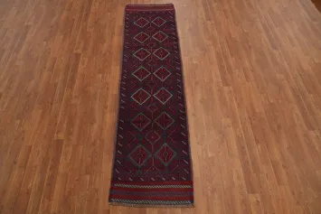 Red & Blue Geometric Balouch Afghan Runner Rug 2x8