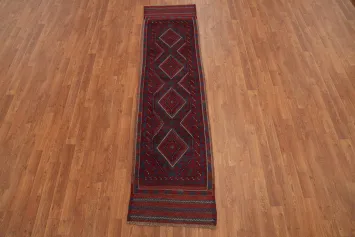 Red & Blue Balouch Afghan Runner Rug 2x8
