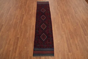 Geometric Red & Blue Balouch Afghan Runner Rug 2x8