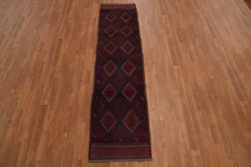 Red & Blue Handmade Balouch Afghan Runner Rug 2x8