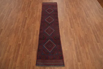 Red & Blue Tribal Balouch Afghan Runner Rug 2x8