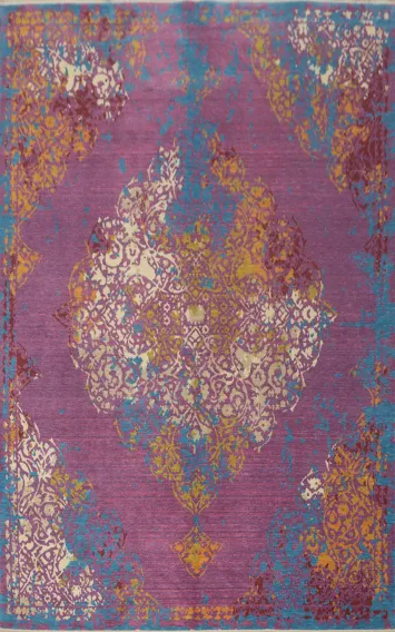 Purple Wool Oushak Living Room Area Rug 6x9