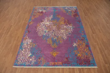 Purple Wool Oushak Living Room Area Rug 6x9