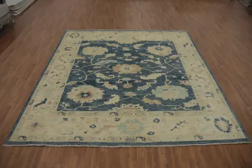 Vegetable Dye Blue Oushak Room Size Square Area Rug 10x10