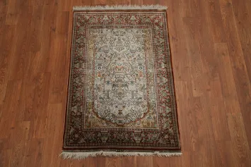 Antique 100% Silk Hereke Vegetable Dye Rug 2x3