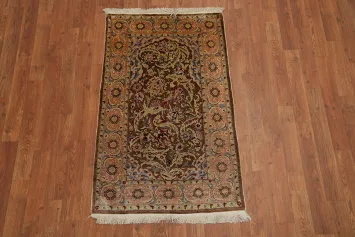 Vintage 100% Silk Hereke Vegetable Dye Rug 2x4
