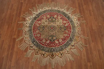 Antique Silk Hereke Vegetable Dye Round Rug 4x4