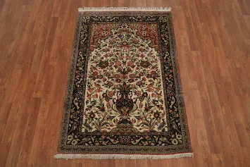 Animals Pictorial Silk Qum Vegetable Dye Persian Rug 4x5