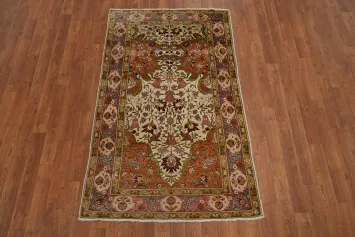 Animals Pictorial Silk Hereke Vegetable Dye Rug 3x5