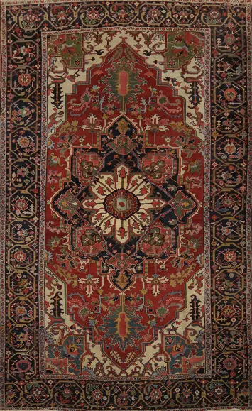 Pre-1900 Heriz Serapi Persian Large Rug 10x15