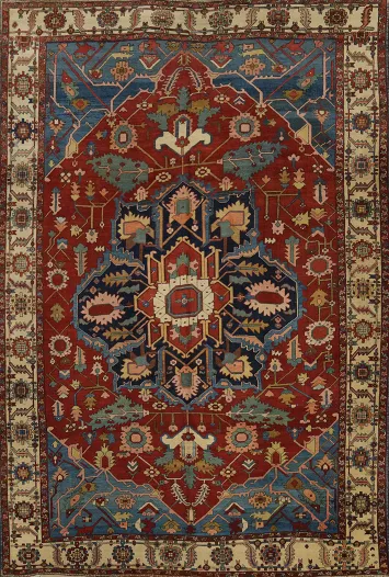 Pre-1900 Vegetable Dye Heriz Serapi Persian Large Rug 11x14
