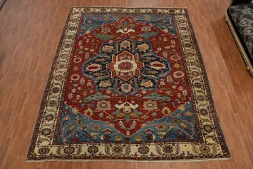 Pre-1900 Vegetable Dye Heriz Serapi Persian Large Rug 11x14