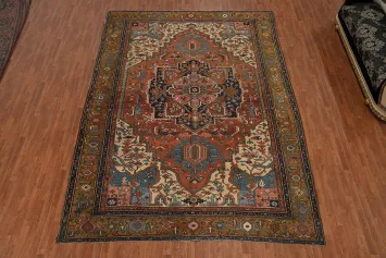 Pre-1900 Vegetable Dye Heriz Serapi Persian Large Rug 10x14