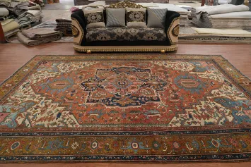 Pre-1900 Vegetable Dye Heriz Serapi Persian Large Rug 10x14