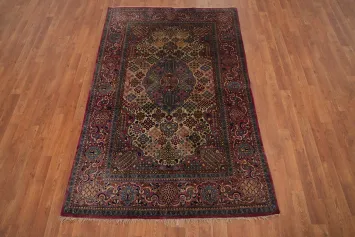 Pre-1900 Antique Vegetable Dye Silk Kashan Persian Rug 4x7