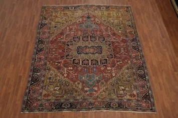 Pre-1900 Vegetable Dye Heriz Serapi Persian Area Rug 9x11