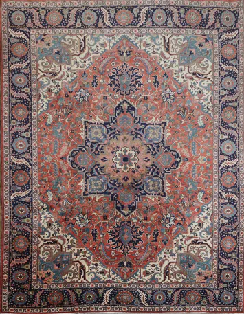 Vegetable Dye Red Blue and Pink Geometric Heriz Persian Area Rug 9x12