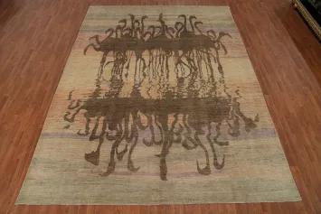 Animals Pictorial Art Deco Vegetable Dye Area Rug 9x12