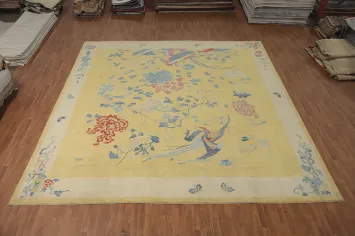 Floral Art Deco Vegetable Dye Large Rug 14x14