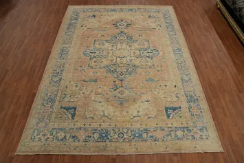 Geometric Heriz Serapi Vegetable Dye Area Rug 9x12