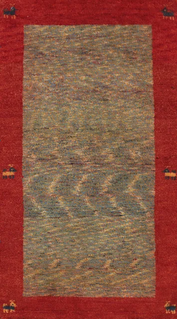 Rustic Elegance: Gabbeh Rug 2x4 with Vibrant Red Border