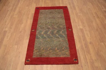 Rustic Elegance: Gabbeh Rug 2x4 with Vibrant Red Border