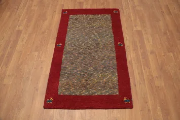 Bold Red Border Gabbeh Gabbeh Rug 2x4 with Artistic Accents