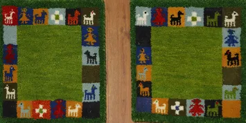 Set of Two Gabbeh Green Square Foyer Rugs 1x1