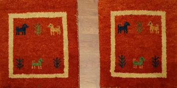 Set of Two Orange Wool Gabbeh Oriental Rugs 1x1