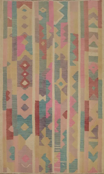 Pastel Colorful Kilim Tribal Wool Area Rug 5x8