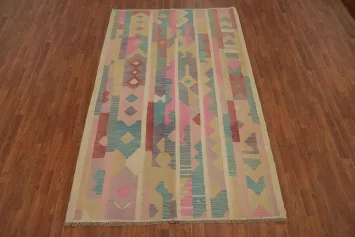Pastel Colorful Kilim Tribal Wool Area Rug 5x8