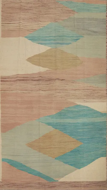 Soft Pastel Colors Wool Kilim Handwoven Area Rug 5x8