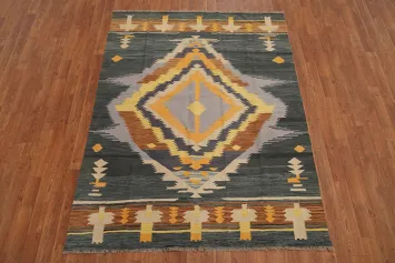 Southwestern Geometric Kilim Wool Rug 5x7