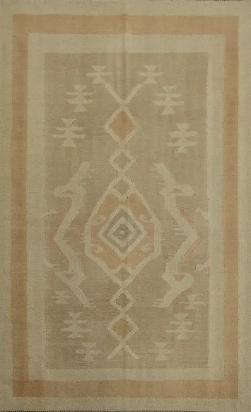 Earth Tones Wool Kilim Flat Weave Rug 4x6