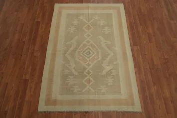 Earth Tones Wool Kilim Flat Weave Rug 4x6