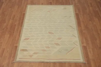 Sophisticated Neutral Toned Kilim Rug 4x6 with Angle Design Details
