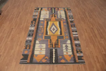 South Western Style Wool Kilim Area Rug 5x8