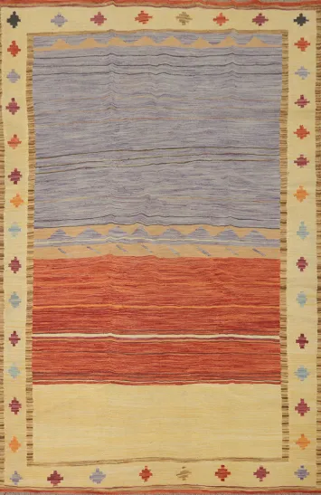 Handwoven Flat-Weave Kilim Rug 6x8 with Bright Bold Stripes