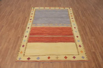Handwoven Flat-Weave Kilim Rug 6x8 with Bright Bold Stripes