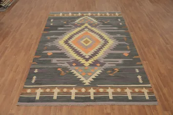 Bold Geometric Design Earthy Southwestern Kilim Rug 7x10