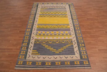 Purple & Yellow Wool Kilim Area Rug 6x10