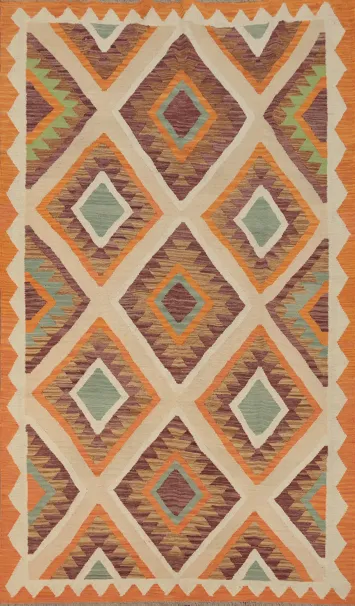 Colorful Diamond Design Kilim Area Rug 5x8 Perfect for Cozy Living Rooms