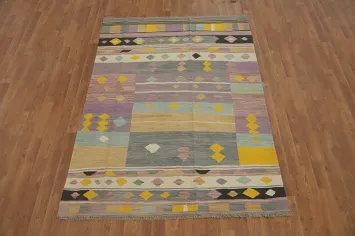 Unique Handwoven Rug 5x7 with a Pop of Pastel Tones
