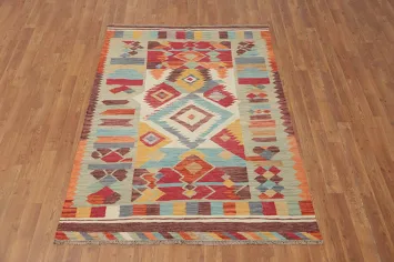 Multicolor Geometric Kilim Flat Weave Rug 4x6