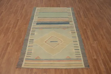 Striped Wool Kilim Flat Weave Area Rug 5x8