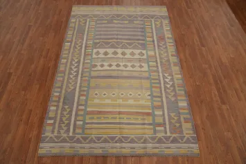 Geometric Wool Kilim Flat Weave Area Rug 6x9