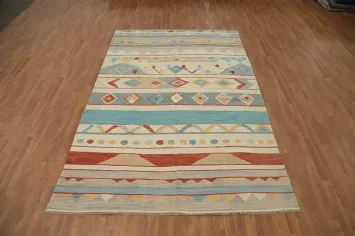 Geometric Wool Kilim Flat Weave Area Rug 7x10