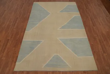 Soothing Beige and Blue Tones Modern Kilim Area Rug 7x10